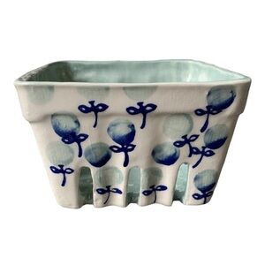 ISO!!!!!!!!!!!!👀.       Anthropologie Ceramic Berry Basket Blue and White AS IS